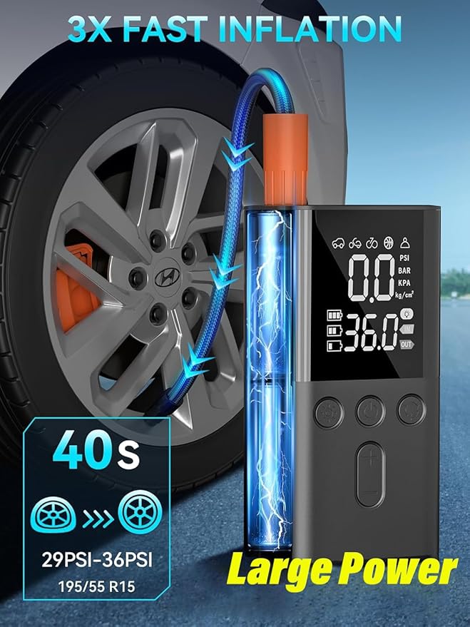 Tire Inflator Portable Air Compressor 150PSI Air Pump for Car Tires with LED Light, Digital Multifunctional Electric Cordless Tire Inflator for Car Motorcycle Bike and More