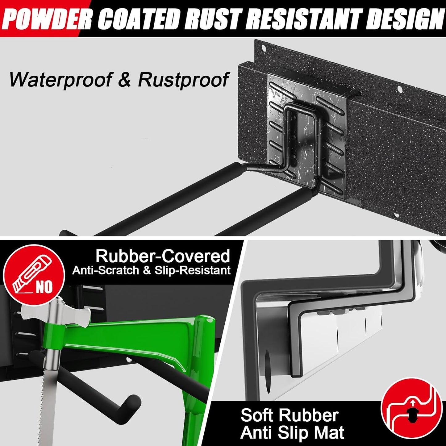 32 Inches Garage Organization,Wall Mount Garden Tool Organizer, 440lbs Adjustable Heavy Duty Metal Hanging Hooks, Garden Tool Hangers Storage Rack for Garage, Yard, and Shed (2 Racks, 6 Hooks)