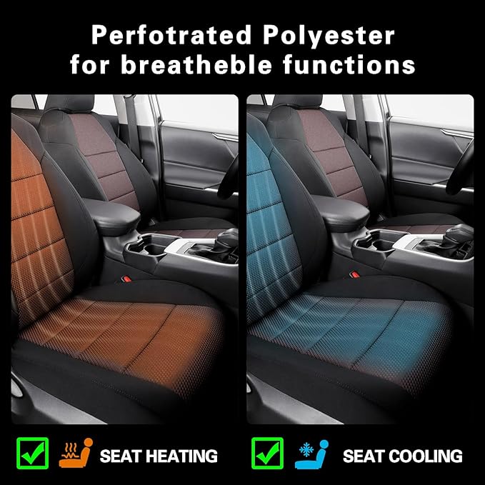 coverdream Rav4 Seat Covers Custom Fit for 2013-2018 Toyota Rav4 LE,Full Coverage Polyester Car Seat Protector(Full Set,Black & Wine)