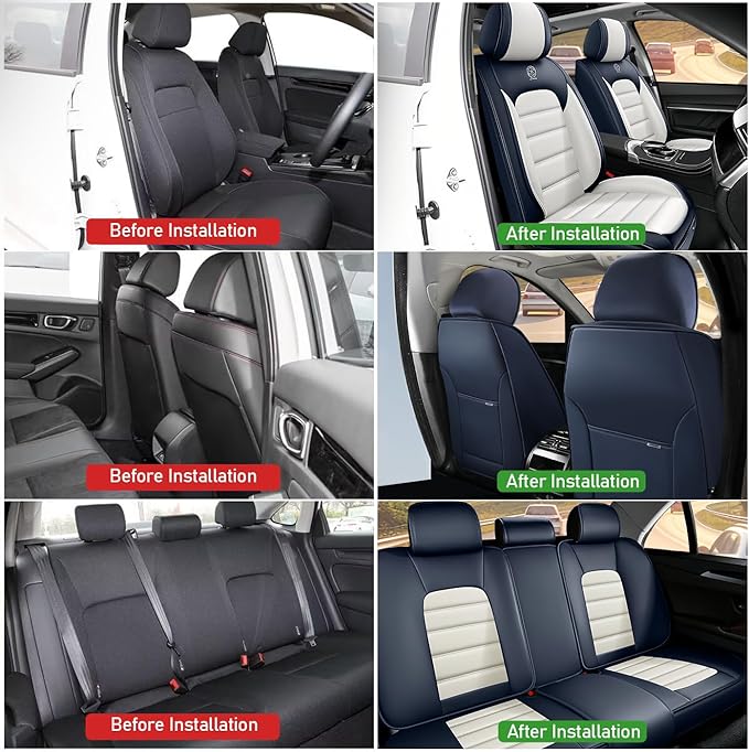 Car Seat Covers Fit for Toyota Highlander 2000-2025 | 7 Seat Car Seat Cover | No-Slip Waterproof Breathable Faux Leather Automotive Seat Covers Auto Interior Covers Blue White,Full Set