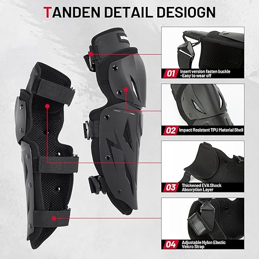 Motorcycle Knee Pads for Men Knee and Shin Guards, Motorcycle Leg Protection Armor Motocross Knee Guards Dirt Bike Pads Adjustable Crashproof Adults Protective Gear