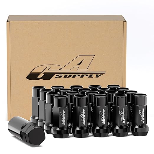GAsupply M14x1.5 Extended Open End Lug Nuts Black, 1.9" 48mm Tall, 17mm Hex, Conical Seat 60 Degree, 20 Pack+1 Lug Nut Lock Key Socket