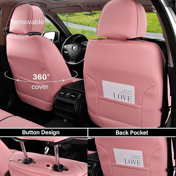Coverado Seat Covers, Car Seat Covers Front Seats, Car Seat Cover, Car Seat Protector Waterproof, Car Seat Cushion Nappa Leather, Pink Seat Covers Carseat Cover Universal Fit for Most Cars