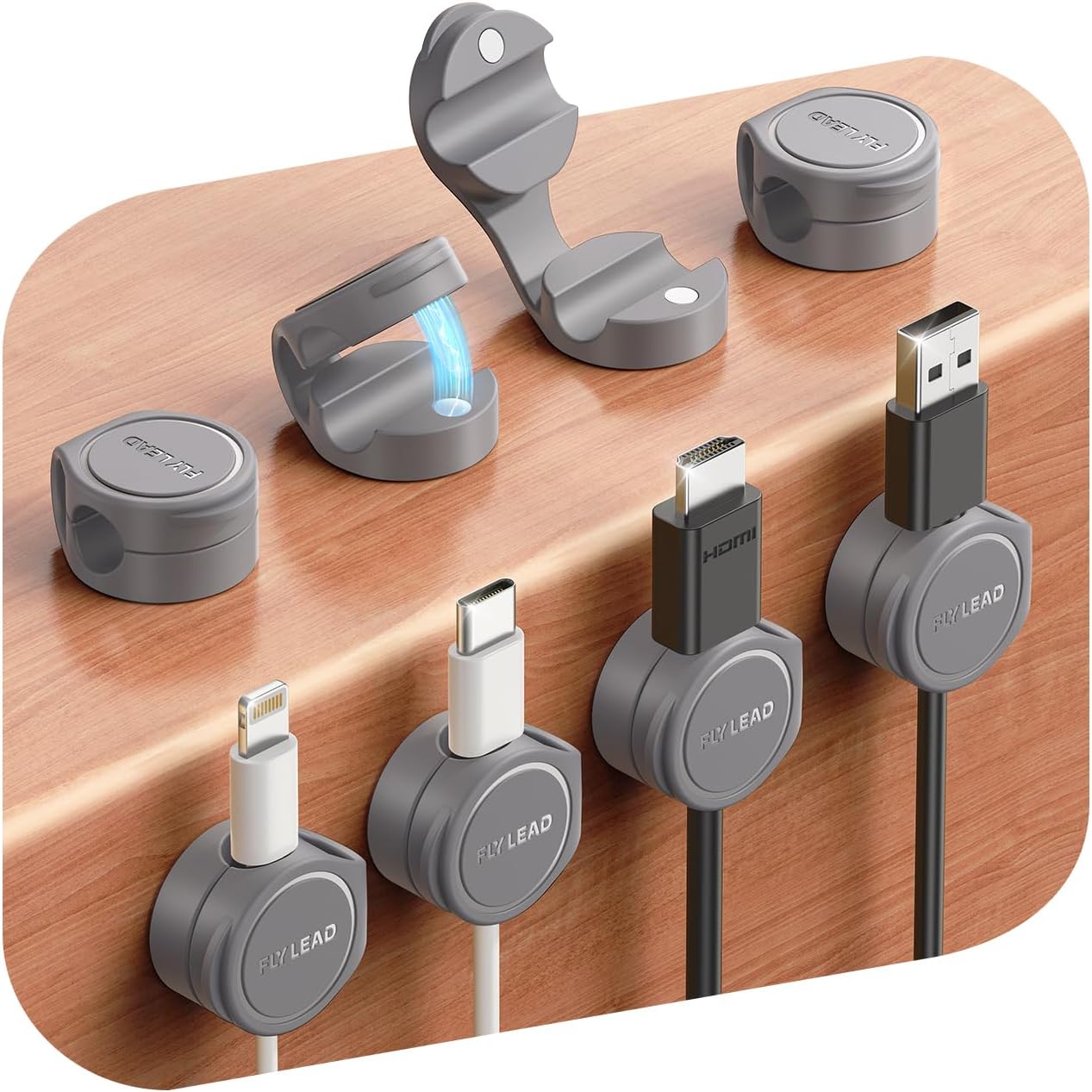 8-Pack Cord Organizer Magnetic Cable Clips, Desk Cable Management Wire Hider, FLYLEAD Silicone Cord Holder for Nightstand, Cable Organizer for Office Workspaces Desktop Organization Home Accessories