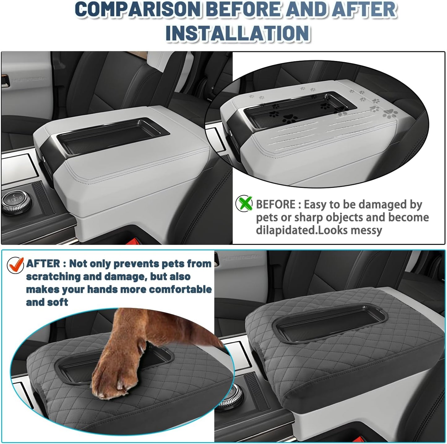 Ruiya Hummer EV Armrest Cover,for Hummer EV Accessories Center Console Cover Soft Comfy Thicken Armrest Lid Cover Compatible with 2022 2023 2024 2025 2026 Hummer EV Pickup/SUV