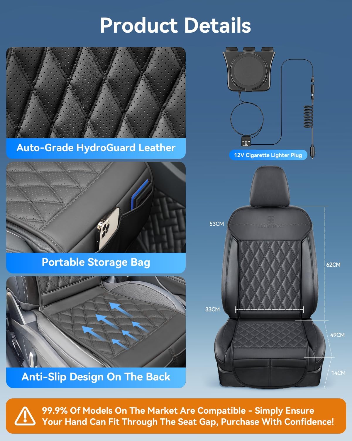 Air Suction Cooling Car Seat Cover Front Seat, 12V Circulation Ventilation Cooling Car Seat Cushion, Summer Cooling Seat Cushion Suitable for Car SUV Truck Universal Style, Classic Black