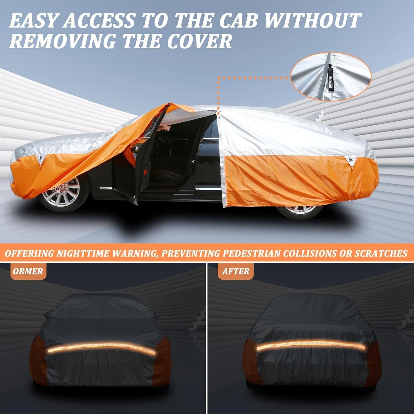 Waterproof Car Cover for Automobiles, All Weather Full Exterior Covers Fit for Toyota Camry Chevrolet Malibu Honda Accord, Universal Windproof Rain Sun UV Protection Car Covers Fit 191"-200" Sedan