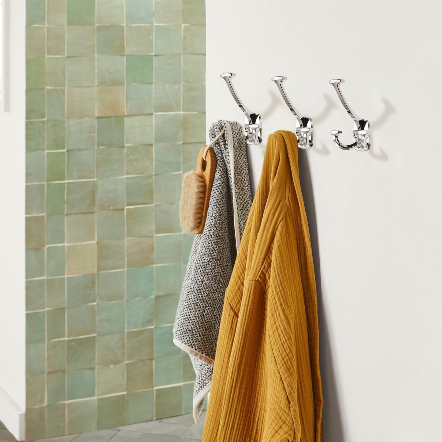 Large Wall Double-Sided Hook 2 Pack Polished Nickel Hook Decorative Heavy Duty Solid Large Coat Hooks for Towel Hanging Coats Robe Towel Bags Door Back 2 Prong Hooks