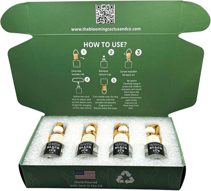 4 Pack Air fresheners | Long lasting car air fresheners, Hand-made in USA | Small room diffuser | Small Business Woman Owned. (8 ml Black Ice (Type) set of 4)