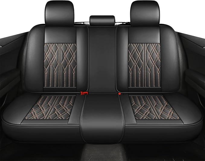 Huidasource Back Seat Covers for Cars, Trucks, SUVs, 3 Piece Rear Seat Cover for Split Bench, Vehicle Seat Cushion Cover Protector Universal Fit for Most Cars (Back Row/Black&Orange)