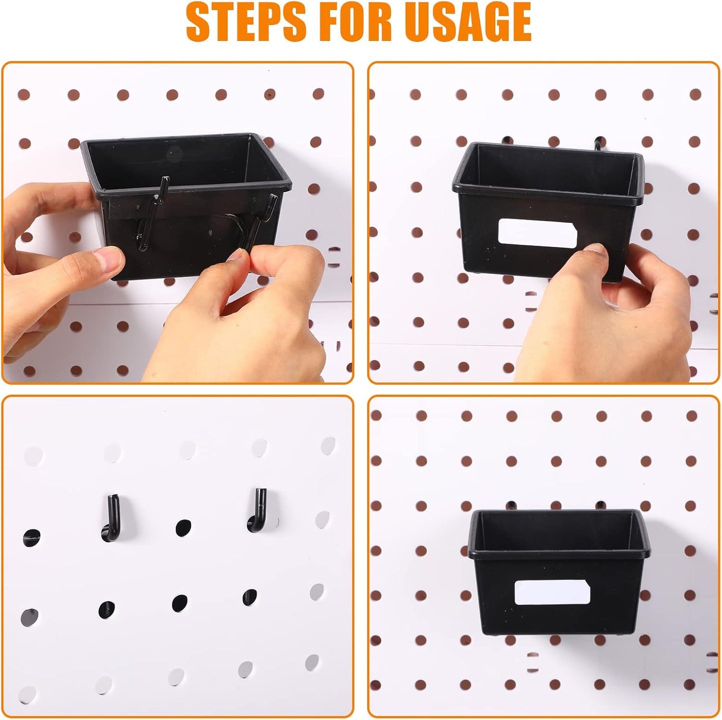 Yookeer 20 Pcs Pegboard Bins and Cups with Hooks and Loops Peg Assortment Organizer Accessories Various Tool Organizer Pegboard Baskets Set for Garage Workshop Workbench Office(Black)