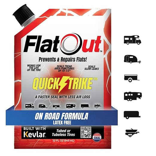 FlatOut QuickStrike Tire Sealant On Road Formula - Prevent Flat Tires, Seal Leaks, Contains Kevlar, 32-Ounce Bag