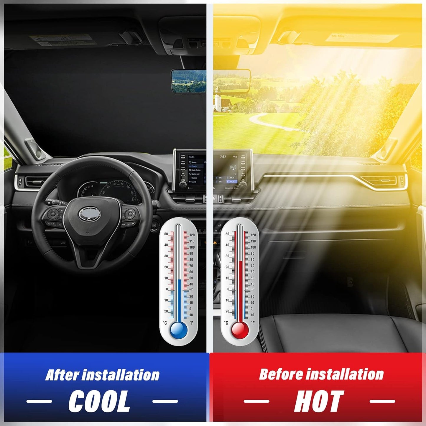 Sze Windshield Sunshade for Toyota RAV4 2019-2023 2024 2025, Foldable Front Window Sun Shield UV Reflector Sun Visor, Privacy Protection, Light Weight, Keep Vehicle Cool