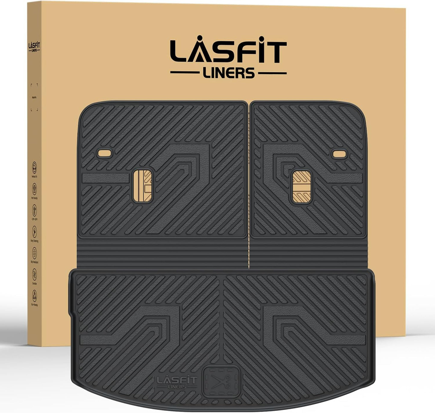 LASFIT Cargo Mat and Backrest Mat for Mazda CX-90 / CX 90 PHEV 2024 2025 7&8 Seats(Not for 6 Seats) TPE Custom Fit All Weather Trunk Mat Liner Waterproof CX90/CX90 PHEV Cargo Tray Accessories, Black