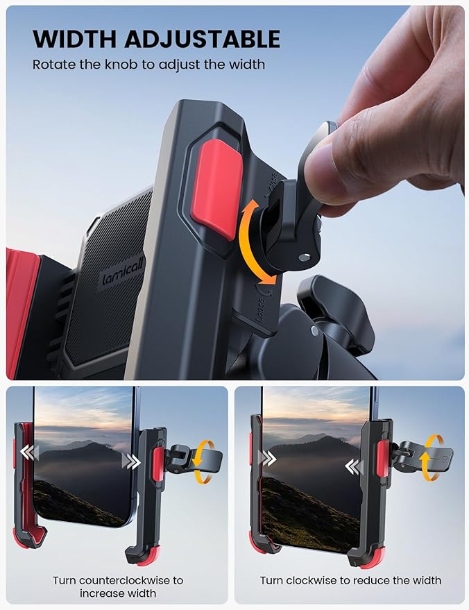 Lamicall Motorcycle Bike Phone Mount - [1s Quick Release] Bike Cell Phone Holder Clip, Bicycle Scooter Handlebar Clamp, for iPhone 17 16 15 14 Pro Max, Galaxy S25 S24 Ultra, 4.7-7" Phones, Red