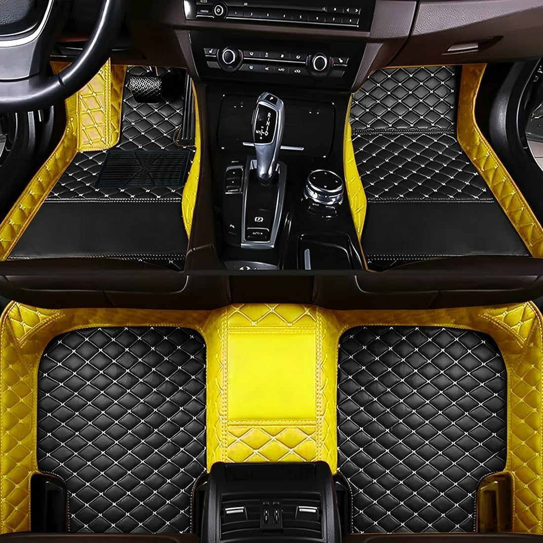 Add Personal Touch to Your Vehicle with IMEISH Customizable Logo Text Car Mats for 99% of vehiclesPads Protection Non-Slip Leather Floor Liners (Yellow and Black Beige)