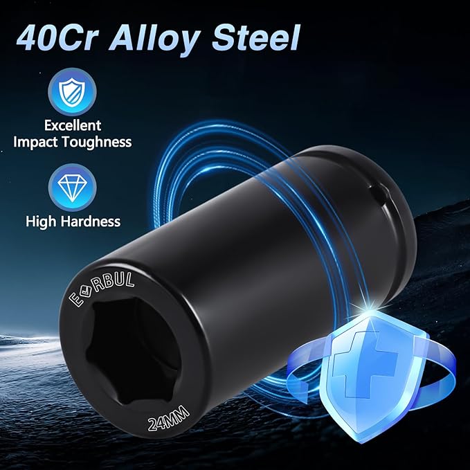 24mm Harmonic Balancer Socket 1/2" Drive Metric 6 Point Impact Socket Heavy-Duty Deep Well 24mm Crank Bolt Wrench Crank Bolt Removal Tool Compatible with GM LS Engines