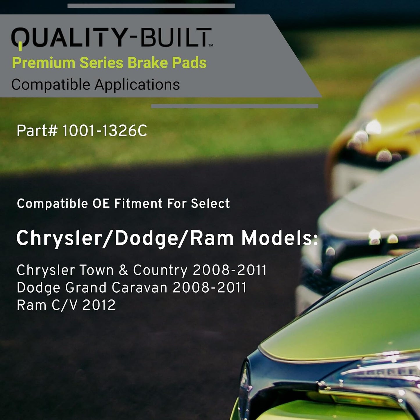 Premium Ceramic Rear Brake Pads (1001-1326C) Compatible with Chrysler Town & Country 2008-2011, Dodge Grand Caravan 2008-2011, Ram C/V 2012-2012