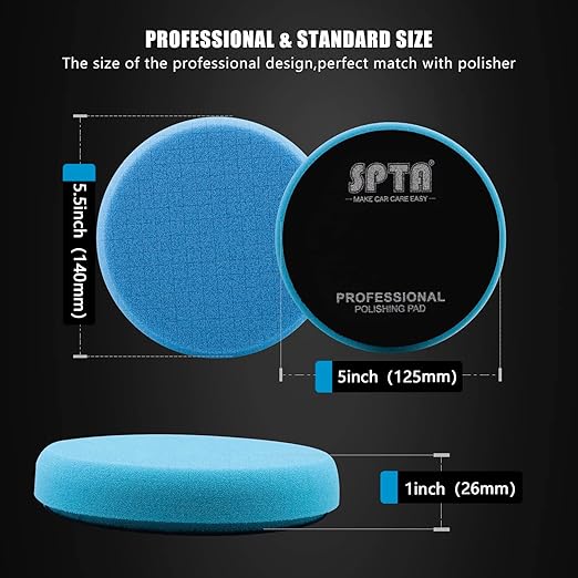 Blue T60 Moderate-Cut Foam Polishing Pads, 3Pcs 5.5 Inch Buffing Polishing Pads for 125mm Backing Plate Compound Buffing Sponge for Car Buffer Polisher Compounding, Polishing and Waxing -FPTSS5B-3