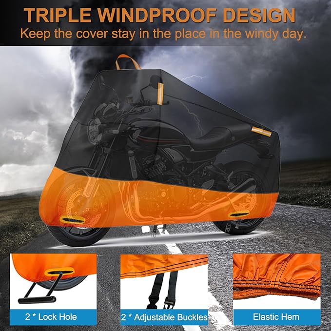 Motorcycle Cover Waterproof Outdoor, 300D Heavy Duty Motorbike Cover for Ninja 250 300 650 1000 Yamaha YZF R1 R7 MT-09 Suzuki GSXR 600 750 1000 Scooter Cover Protection Fits up to 86"