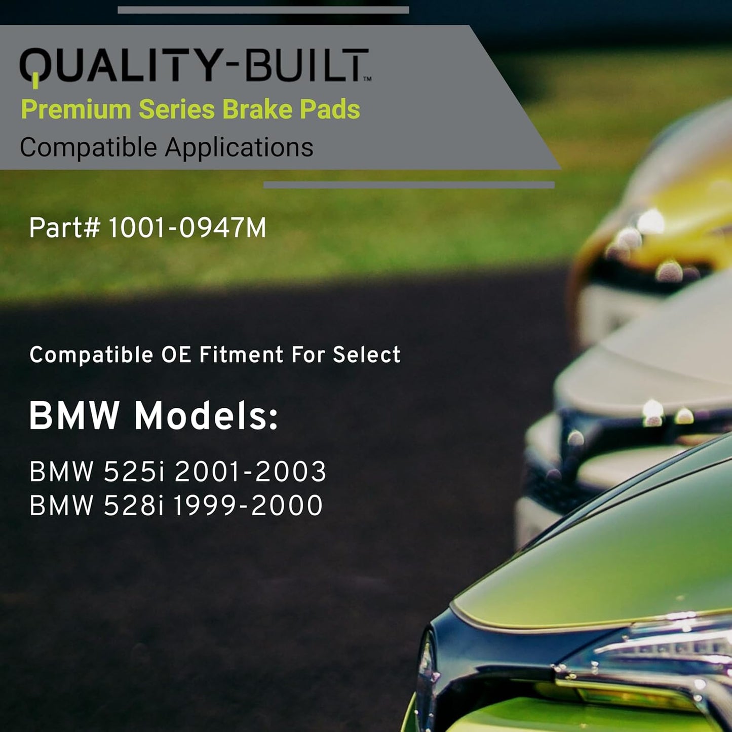 Premium Semi-Metallic Front Brake Pads (1001-0947M) Compatible with BMW 525i 2001-2003, BMW 528i 1999-2000