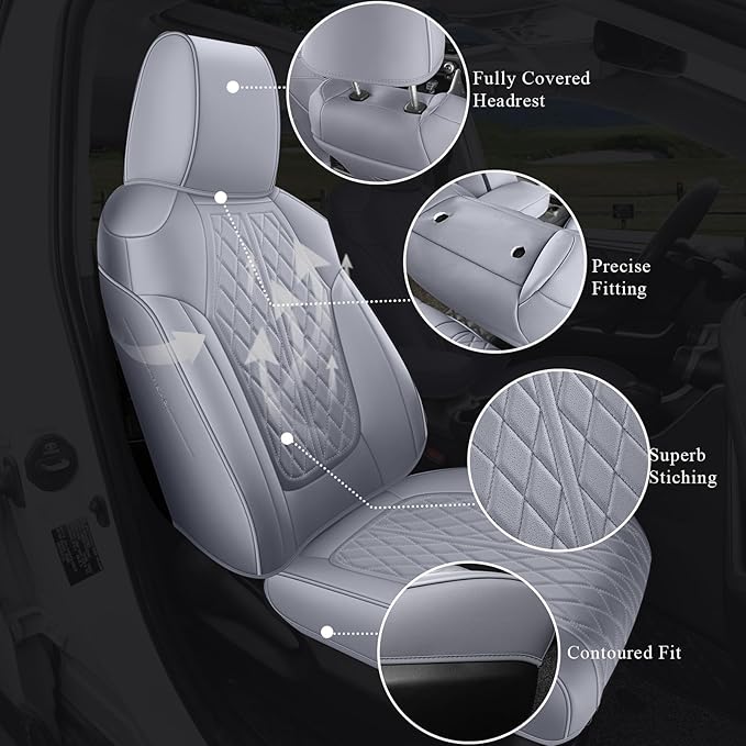 Rav4 Seat Covers Custom Fit for Toyota Rav4 Full Set Faux Leather Car Seat Covers Waterproof Full Coverage (Grey, Gas Model 2019-2025 LE/XLE/Premium/Limited)