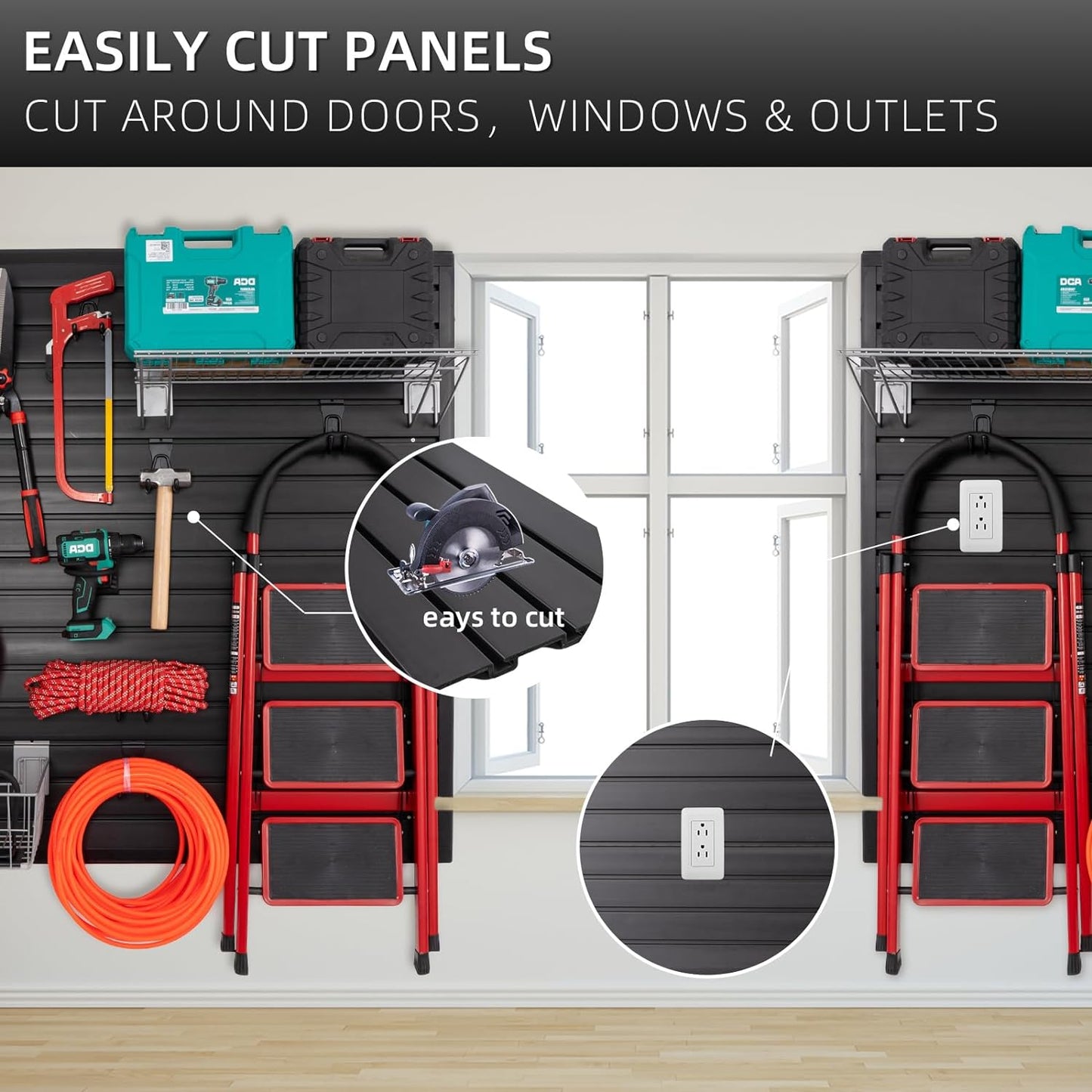 Slat Wall Paneling Garage Wall Organizer, Black Slatwall Panels 4x8 ft Garage Tool Organizer Wall Mount Garage Slat Wall Storage Systems, Slat Board PVC Wall Panels Garage Storage Organization Product