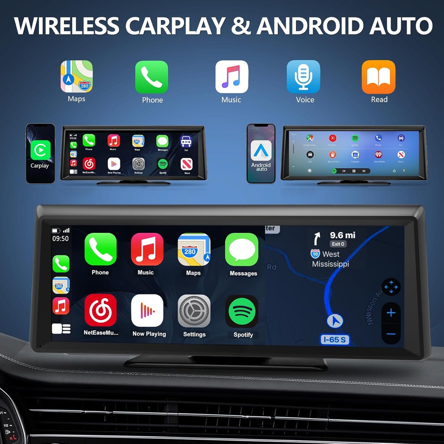 Wireless CarPlay Screen with 2K Dash Cam, 8.1" Portable Touchscreen Car Stereo with CarPlay & Android Auto, 1080P Backup Camera, Voice Control, Bluetooth, Mirror Link, GPS Navigation