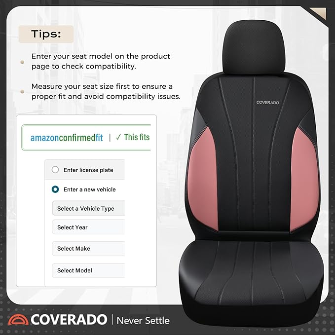 Coverado Car Seat Covers, Luxury Front Seat Covers, Leather Car Seat Protectors, Pink Automotive Seat Covers Universal Fit for SUVs Trucks Sedans