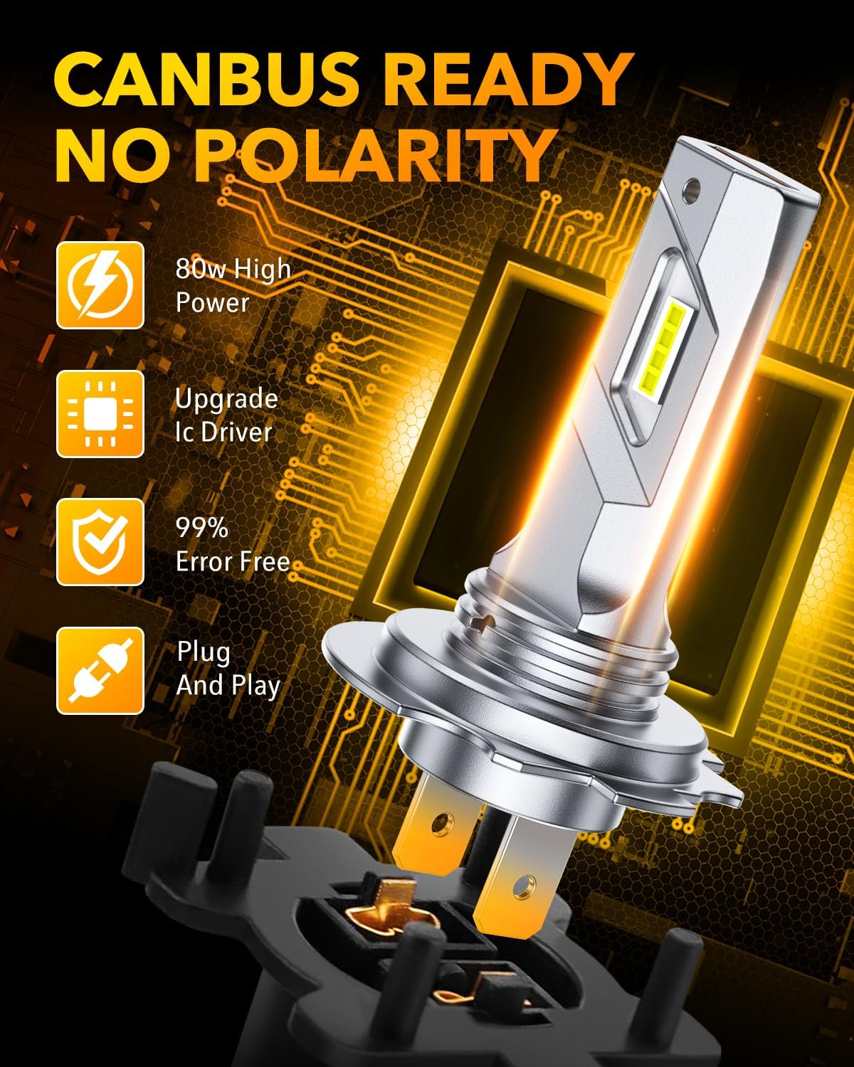 OXILAM 2025 Q26 H7 Bulbs Real 1:1 Design, 36000LM Brighter H7 Fog Light Bulbs, 6500K Cool White Light Bulb Non-polarity, 3Min Plug and Play, IP68, Pack of 2