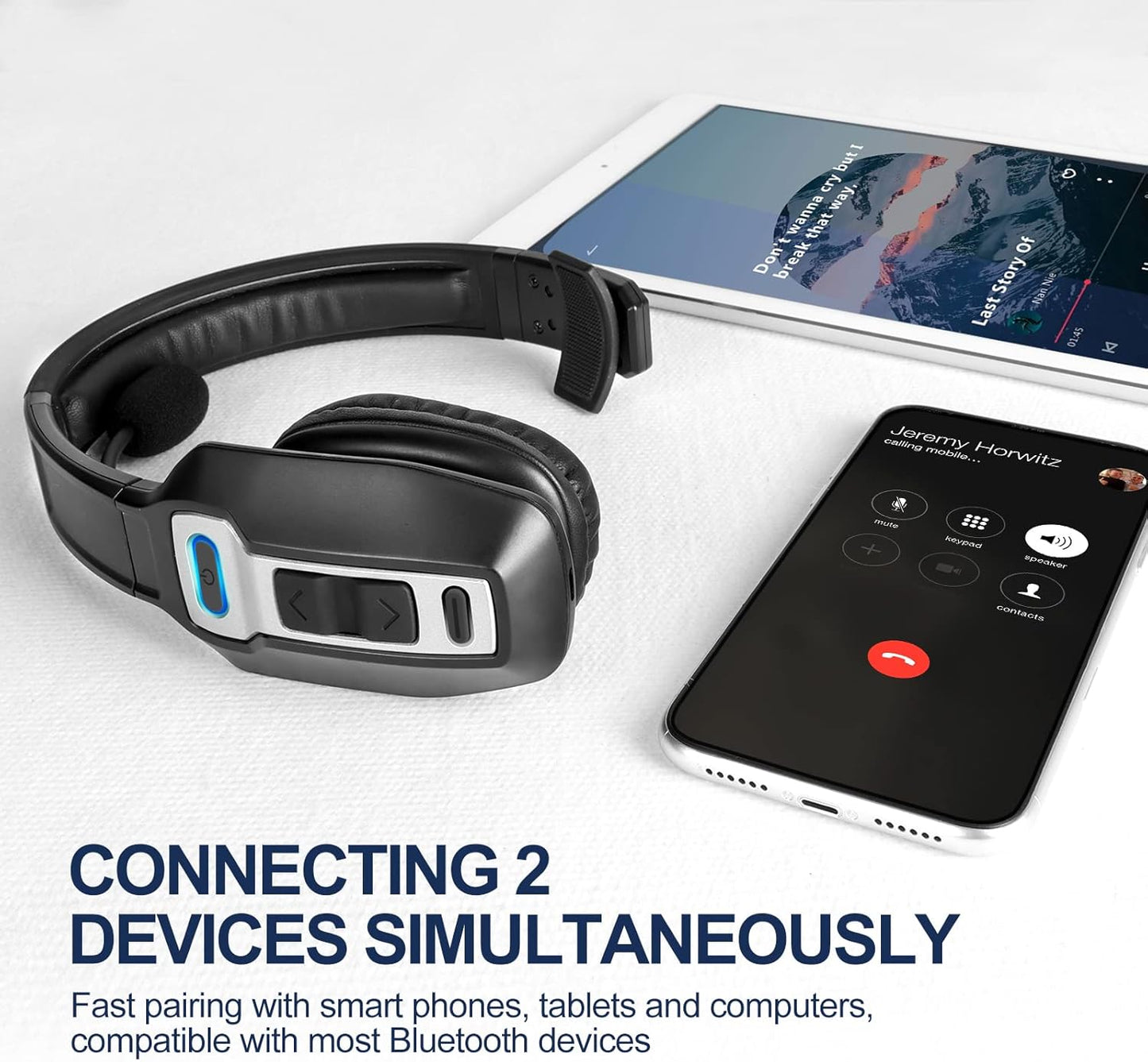 Trucker Bluetooth Headset, V5.2 Wireless Headset with Upgraded Microphone AI Noise Canceling, On Ear Bluetooth Headphone with Mute for Driver Office Call Center