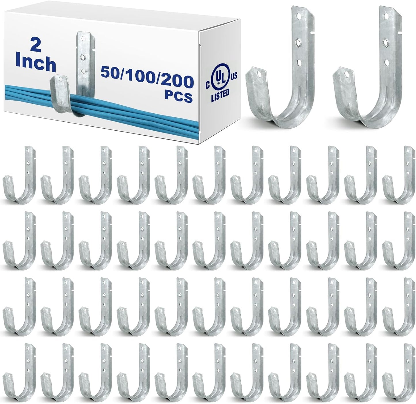 Gisafai 200 Cable Support J Hook, Cable Hooks for Hanging, Heavy Duty Metal Hooks for Wire Management, G60 Galvanized Steel (2 Inch)