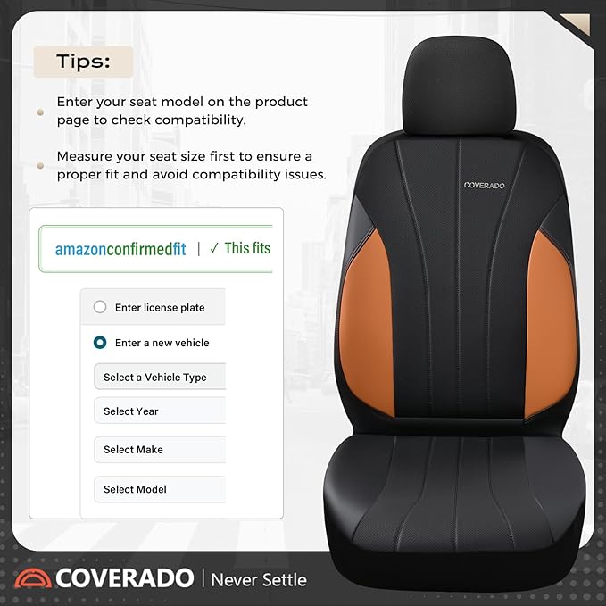 Coverado Car Seat Covers Full Set, Automotive Front and Rear Seat Covers, Leather Car Seat Covers Full Set 5 Seats, Airbag-Compatible, Brown Seat Covers for SUV Sedan Truck
