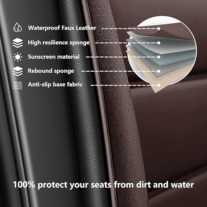 Car Seat Covers for GMC Sierra 1500/2500/3500 Denali SLT AT4 AT4X Base Seat Covers 2008-2025, Waterproof Premium Nappa Leather Seat Protectors(Luxury 2 Seats/Black&Coffee)