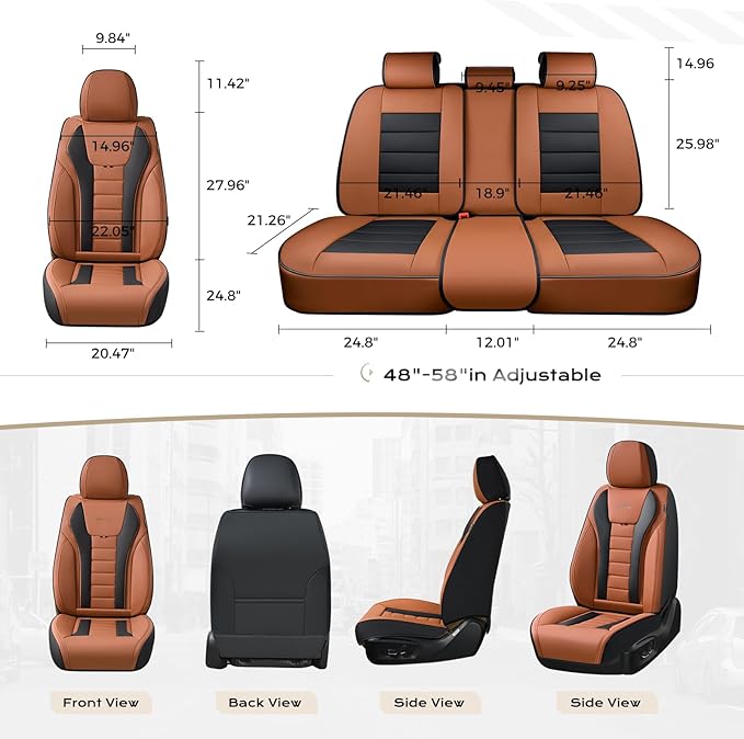 Coverado Car Seat Covers Full Set, Seat Covers for Cars, Front Seat Covers and Back Seat Cover Waterproof Leather Automotive Seat Cover, Universal Car Interior Protectors Cushion for Most Cars
