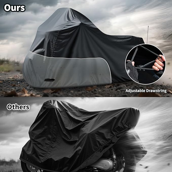 Motorcycle Cover fits for Harley Davidson Road King Road Glide Electra Glide Low Rider-ST HD Goldwing, All Weather Waterproof Cruiser Motorcycle Cover, Black&Grey