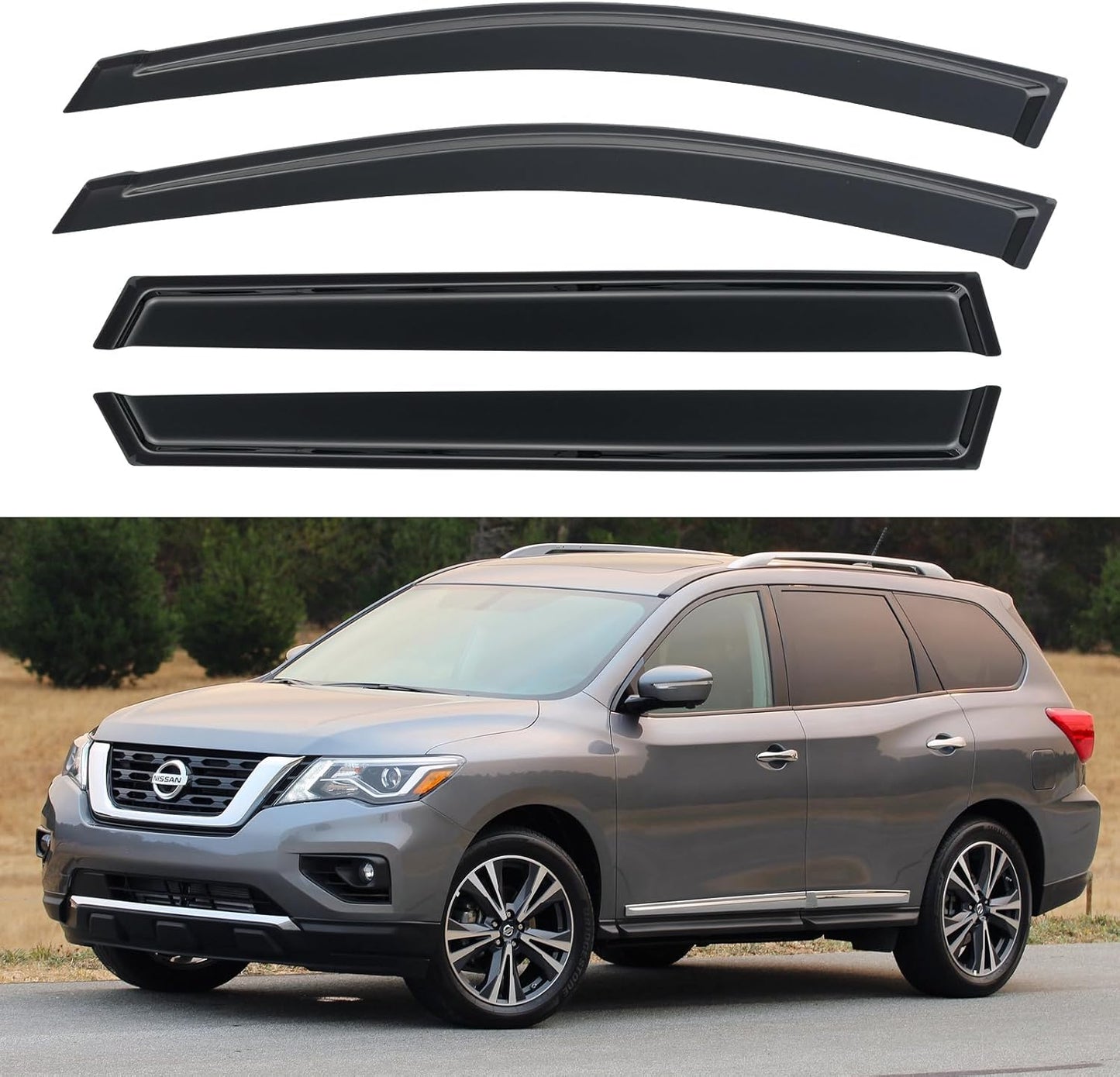 Window Visors Rain Guards for 2013-2021 Nissan Pathfinder, Out-Channel Window Vent Wind Deflectors Visors Shades for 13-21 Pathfinder S SV SL Platinum