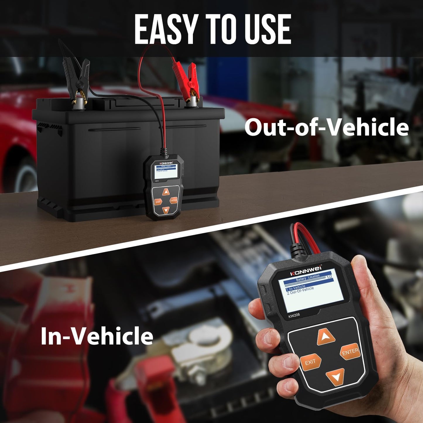 KONNWEI KW208 12V Car Battery Tester, 100-2000 CCA Load Tester Automotive Alternator Tester Digital Auto Battery Analyzer Charging Cranking System Tester for Truck Marine Motorcycle SUV Boat