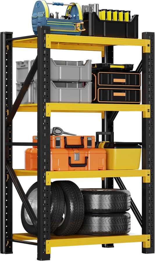 3000LBS Garage Shelving 32" W Garage Shelving Heavy Duty 4-Tier Metal Storage Shelves Adjustable Shelf Unit Storage Rack for Basement Supermarket Warehouse 32" W x 20" D x 63" H Yellow