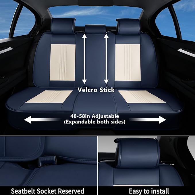 Coverado Seat Covers Full Set, Car Seat Covers Waterproof, Luxury Leather Seat Cover for Cars, Front Seats and Back Seat Cover, Car Seat Cushion, Car Seat Protector Universal Fit Most Cars,Blue&White