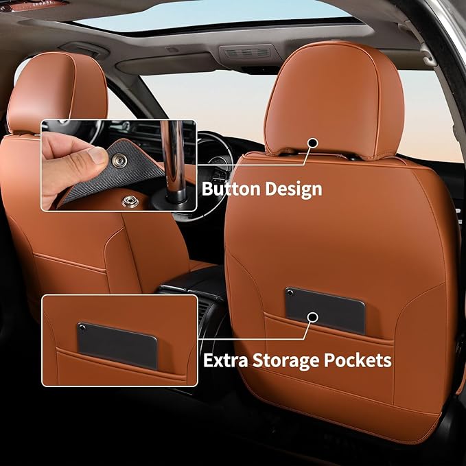 FLORICH Waterproof Car Seat Covers Full Set, Automotive Seat Covers, Brown Car Seat Covers, Luxury Seat Protector Universal fit for Most Cars SUVs and Trucks - Brown&Black