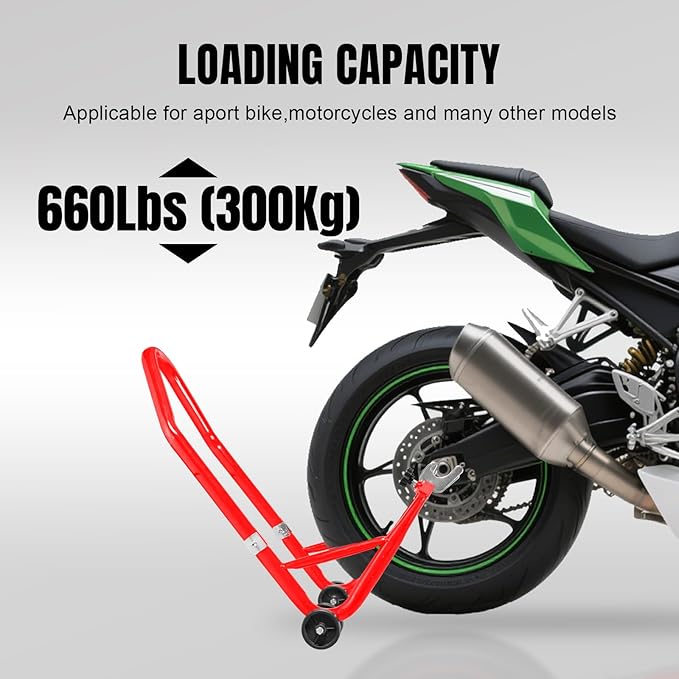 Motorcycle Stand Front and Rear Swingarm Spool Paddock Stand, 500Lbs Capacity Combo Wheel Lift Stand for Sport Bike, Fit for Yamaha Honda Kawasaki Red