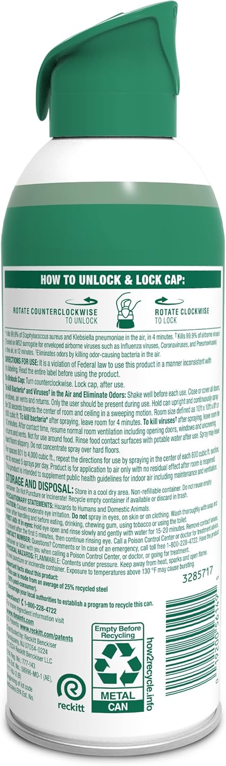 Lysol Air Sanitizer Spray with Odor Eliminator for Home & Office, Sanitizing Spray, Air Freshener Alternative, Mountain Spring Scent, 10 oz (Pack of 3)