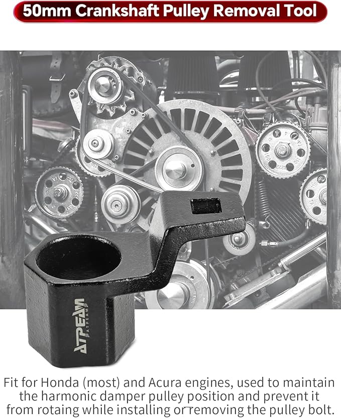 ATPEAM Crank Arm Removal Tool Crank Arm Tool for 1/2" Drive for Honda and Acura Engines (19mm Socket & 50mm Pulley Wrench)