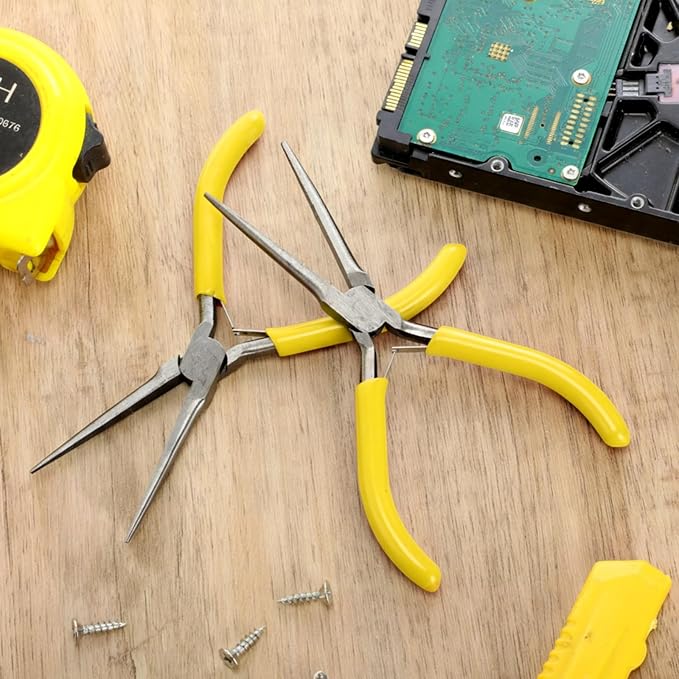 10 Pack Mini Needle Nose Pliers Bulk, 6 Inch Precision Pliers Set with Extra Long Tips for Jewelry Making, Wire Wrapping, Small Object Gripping, DIY Project(Yellow)