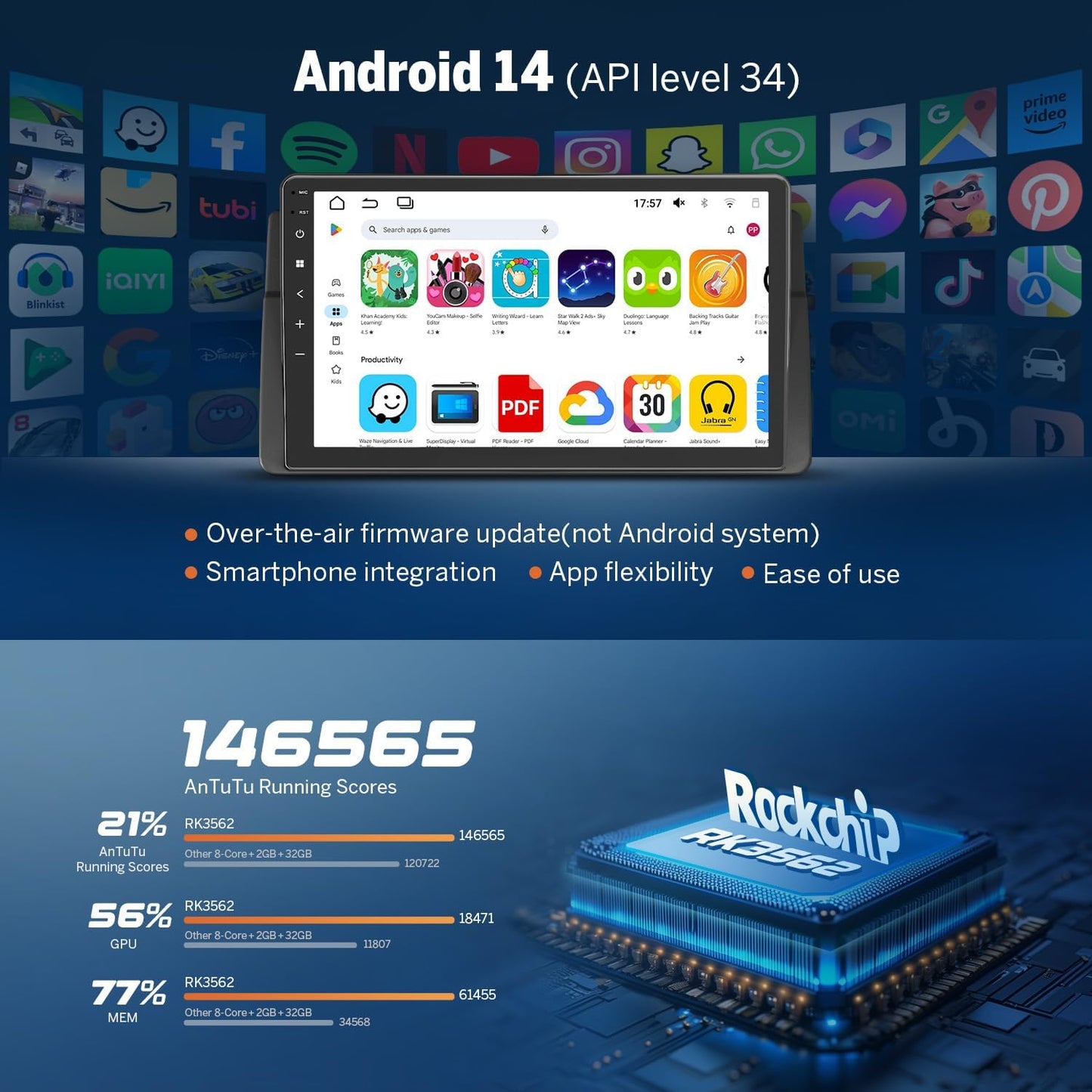 Eonon Car Stereo for BMW 3 Series 325i 330i M3 (E46) 1998-2006, Android 14 Wireless CarPlay Stereo, 9 Inch Touchscreen Android Auto Radio, Bluetooth/SWC/GPS, 3+32G - E46X7