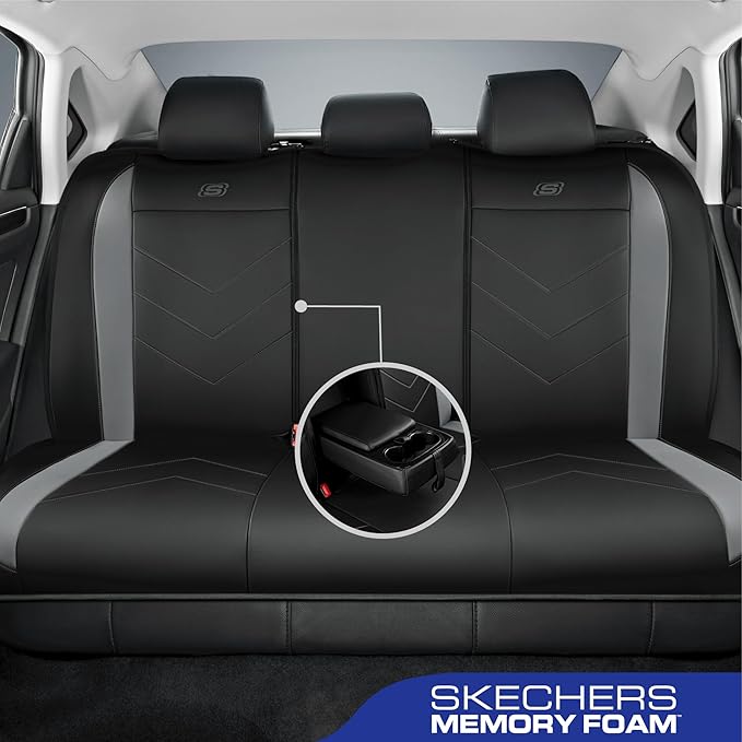 Skechers Car Seat Covers,Luxury Faux Leather Seat Covers,Waterproof Anti Slip Car Seat ProtectorFull Set,Car Accessories Airbag Universal Fit for Most Cars,Vans,Trucks,SUV,Grey