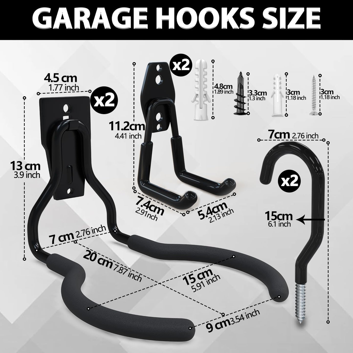 3-H Weed Eater Hanger 2 Pack,2 Garden Hose Holder,2 Screw in Hooks,Utility Weedeater Rack,Tool Hangers for Organizing and Hanging Weed Wacker,Leaf Blower,String Trimmer in Garden