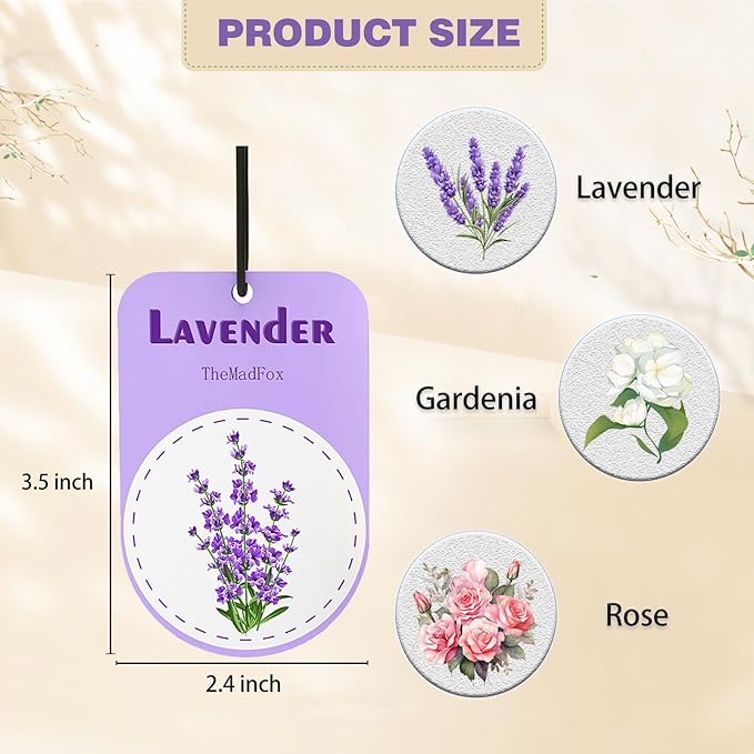 12 Pcs Car Air Fresheners Hanging Paper Plants，Long-Lasting Freshener Scents Lavender Rose Gardenia，Decoration Decal Accessories For Home or Car