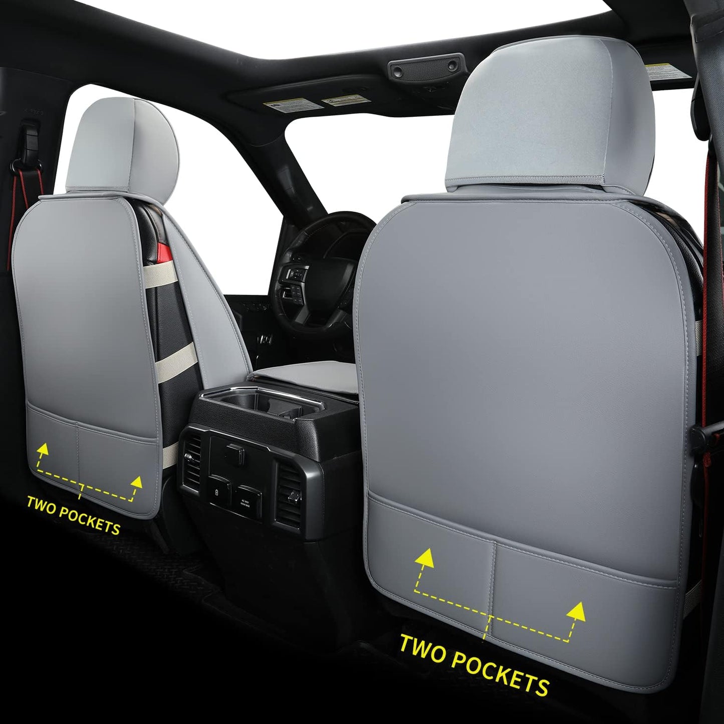 LUCKYMAN CLUB F150 Faux Leather Seat Covers Fit for 2015-2025 F150 and 2017-2025 F250 F350 F450 Pickup Trucks(Full Set, Gray)